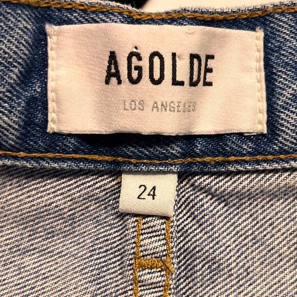 Agolde Riley High Rise Jeans Raw Hem Button Fly Sz 24 MSRP $198 - Picture 6 of 11